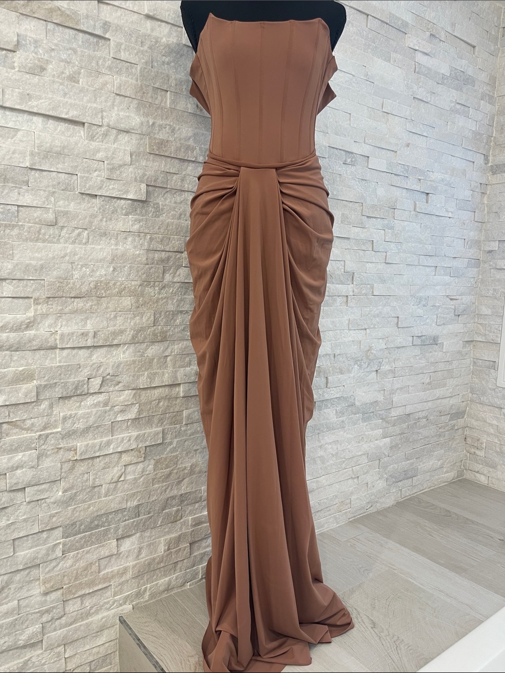 Elegant Strapless Ruched Maxi Dress NWT